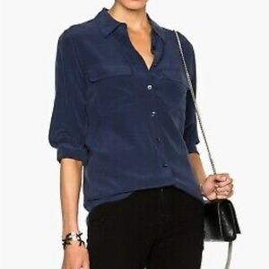 Equipment Made In France Signature Silk Button Down Blouse NAVY